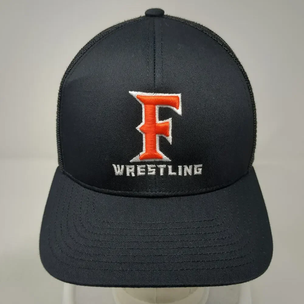 Pacific Headwear Trucker Hat Black One Size Wrestling Logo Mesh Snapback Cap
